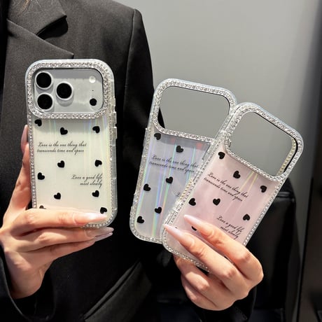 光るハート柄 iPhone17Pro/17ケース ジュエリーライン iPhone16Promax/15pro/14ケース キラキラ 可愛すぎる[M6393]
