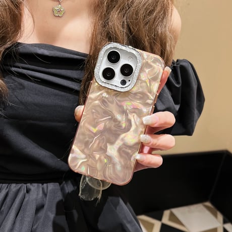 ジュエリー iPhone15promax/15proカバー 波紋 キラキラ iPhone14promax/13pro/12ケース お揃い 高級感 [M4288]