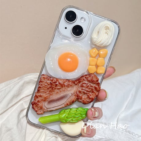 ステーキ/目玉焼き iphone17/16proケース 立体食べ物/野菜 アイフォン15/14promaxケース 面白い 美味しそう クリアケース ギフトにおすすめ[M3203]