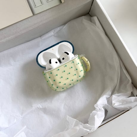 淡色系 Airpods Pro3ケース 水玉模様 Airpods4/3カバー pro2/pro1 リング/ハートキーホルダー  大人可愛い[M6186]
