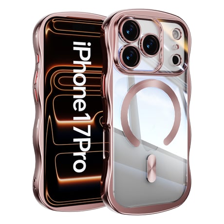ウェーブ型 iPhone17pro/17ProMaxケース 落下防止 MagSafe対応 アイフォン17/Air/16proカバー 耐衝撃  メタリック レンズ保護 うねうね [M5734]