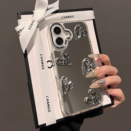 iPhone16/16Plusケース ミラー ハートデコ iPhone15/14pro/13Pro/12ケース おしゃれ 女子力アップ シック[M4659]