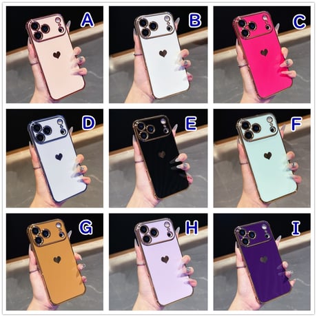 ハート柄 iPhone17Pro/17ケース メタルカラー iPhone17AIr/17Promaxケース 女子力UP 艶感 耐久性あり [M5663]