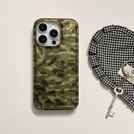 迷彩柄 iPhone16promax/16Proケース スマホグリップ付 iPhone15pro/14pro/13カバー シンプル風 艶感 カッコイイ[M5324]