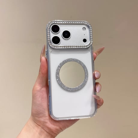 MagSafe対応ミラーiPhone17Pro/17ケース ジュエリーデコ iPhone16Pro/Air/15ProMaxケース かわいい オシャレ[M6518]