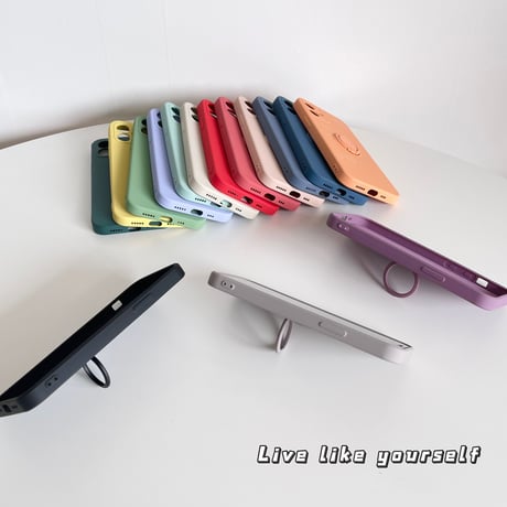 iPhone16/16Proケース リング付  高品質シリコン iphone15pro/14/13mini/12/11proカバー   シンプル  お揃い 手さわりよい スタンド[M2194]