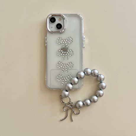 ストーンリボン iPhone15/15proケース チャーム付 iPhone14/13pro/12クリアケース かわいい 女子力アップ[M4447]