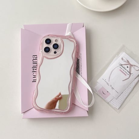 淡色 ミラー iPhone17/16Proケース パステルカラー iPhone15promax/14/13カバー うねうねライン [M5560]