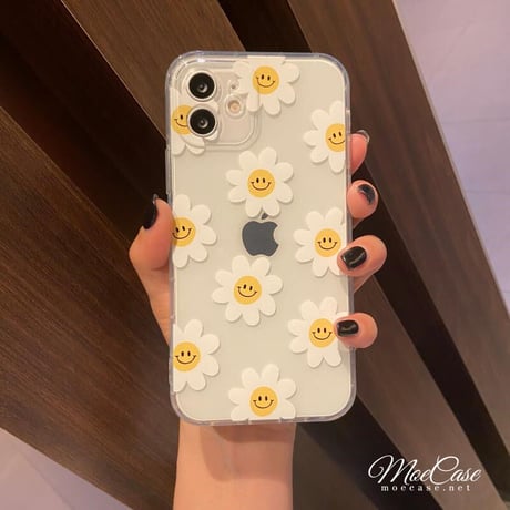 笑顔の花ミラーグリップ iPhone15/14/13ケース かわいい花柄 アイフォン12/11proカバー 多機能 卓上スタンド/化粧直しに便利  [M2970]