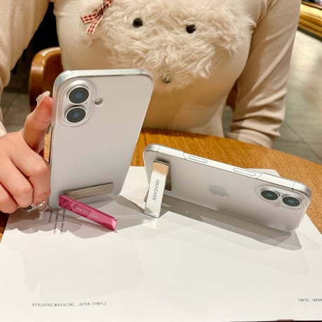 スタンド付 iPhone16plus/16proケース マット 指紋防止 iPhone15Promax/14/13miniカバー 薄型軽量 シンプル [M5403]
