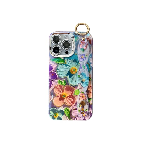 ベルト付 花柄 iPhone15Pro/15promaxカバー キラキラおしゃれ アイフォン14プロ/13/12ケース 光る [M4382]