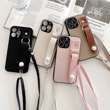真珠ベルトとストラップ付 アイフォン14pro/14plusカバー  カメラカバー iphoneSE3/13/12/11proカバー 高品質 実用[M2442]