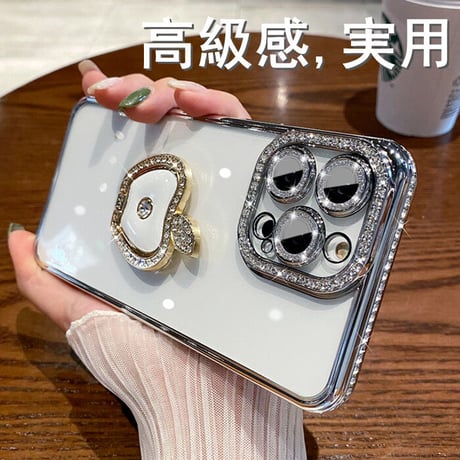 ジュエリーアップルリング iphone14/14Promaxケース  レンズフイルム付 iphone13/12/11カバー  おしゃれキラキラ ギフトにおすすめ  [M2544]