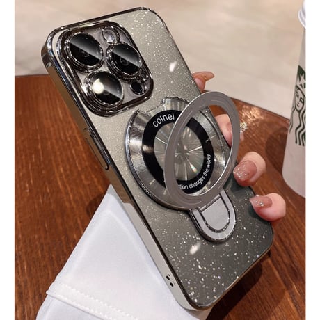 マグセーフ対応スタンド iPhone15/15proケース  キラキラ  アイフォン14/13proカバー カメラ保護 オシャレさんにおすすめ [M3648]