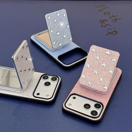 ダブルミラースタンド付 iPhone17Pro/17ケース ダイヤとラメいり iPhone16Promax/15pro/14ケース キラキラ感 高品質[M6356]