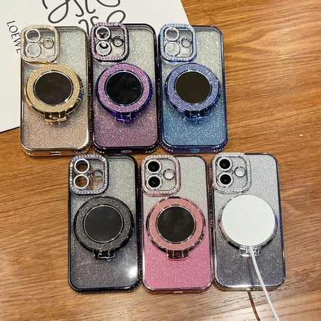 メイク直しミラー iPhone16/16Proケース Magsafeリングスタンド ジュエリー iPhone15Pro/14/13Proカバー 大人気 コスパ最強[M4585]
