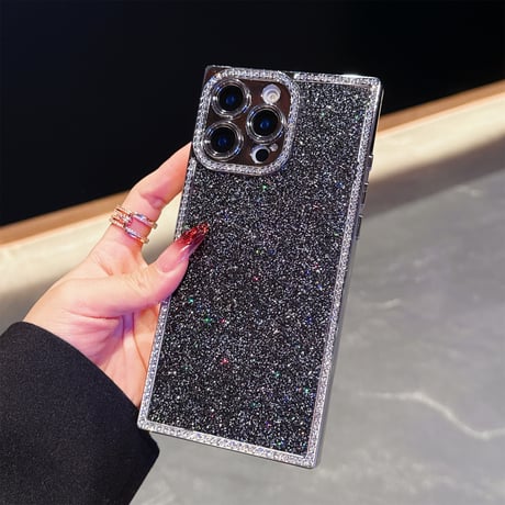 スクエア iPhone16/16Proケース  ジュエリー ラメ iPhone15Pro/14/13ProMaxカバー キラキラ おしゃれ[M5145]