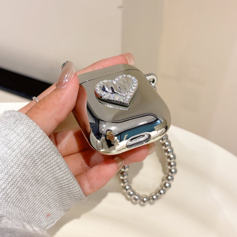ジュエリーハート Airpods 4ケース 金属ビーズストラップ付