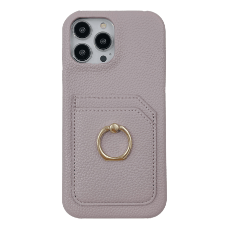 カード入れ2個 アイフォン14pro/14plusカバー リング付き iPhone13mini/12/11proケース レザー製 ハードケース  シンプル 実用 [M2545]