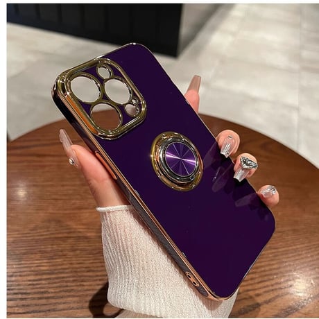 リング付 iPhone15/15plus/15proケース メッキ スタンド機能 iPhone14/13/12proカバー 光沢感 耐久性[M3558]