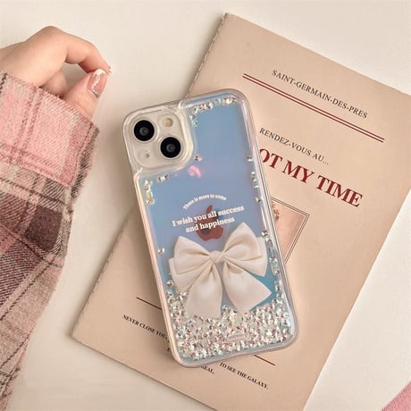 動くダイヤ iPhone15/15proケース リボン柄 iPhone14/13pro/12ケース 女子力アップ 可愛い 人気[M4126]