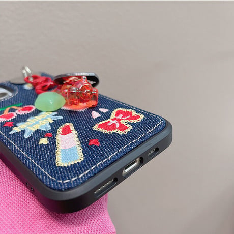 デニム Fashion Lady iPhone14/14proケース  刺繡 秋冬人気  アイフォン13/12/11カバー  高品質  高級感 女子力アップ [M2249]