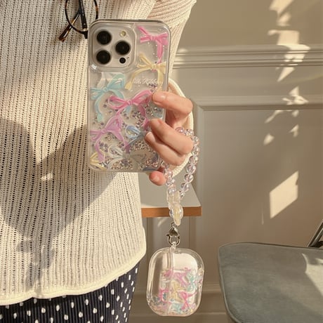 動くダイヤ iPhone15/15proケース リボン柄 iPhone14/13pro/12クリアケース かわいい女子力アップ[M4506]
