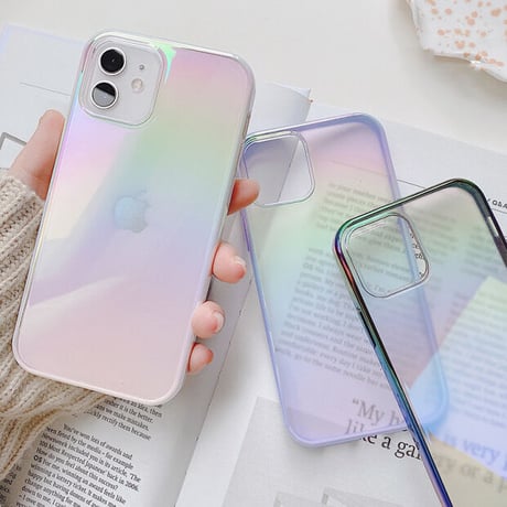 オーロラに光る iphone14/14proケース カラー枠 おしゃれクリアiphone13/12カバー  ツヤあり キラキラ 変色 頑丈M321