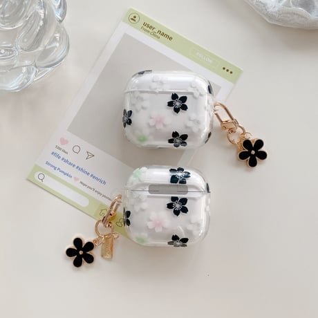 春花 Airpods 4ケース 透明 Airpods3/Pro2ケース airpodspro2カバー  女子力UP 花キーチェーン付 大人可愛い[M5235]