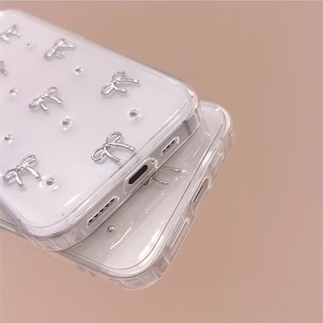 リボン iPhone16/16Proケース キラキラ クリア iPhone15pro/14/13Proカバー 女子力高い 大人可愛い[M4917]