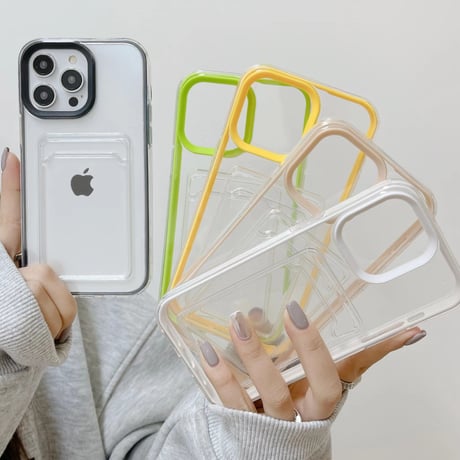 ICカード入れ iphone14pro/15proケース  カラー枠 頑丈iphone13/12/11proカバー   シンプル  お揃い 使いやすい 定番[[M2663]