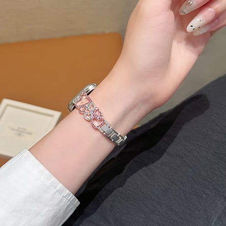 ダイヤデコハート アップルウォッチバンド メタル ブレスレット風 AppleWatchブレスレット Series11/10/9/8 SE3/2 通気性よい 高品質 [M6427]