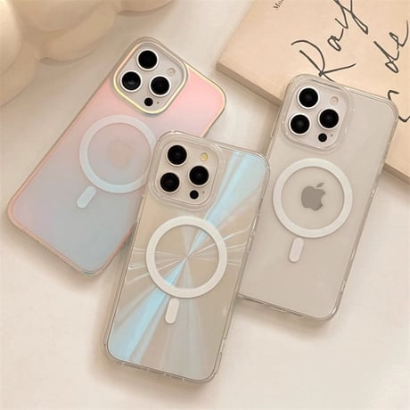 高級感 Magsafe iPhone15pro/15カバー オーロラ/レーザーカラー クリアアイフォン14プロ/13/12ケース 高品質 [M4383]