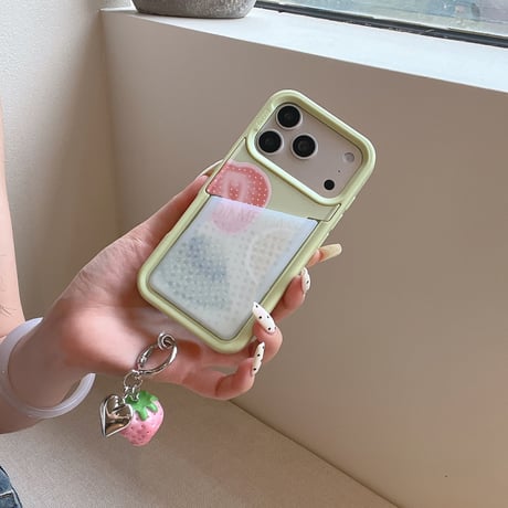 カードポケット iPhone17Pro/17ケース ストロベリーキーホルダー iPhone16Pro/15/14ケース 可愛い [M6431]