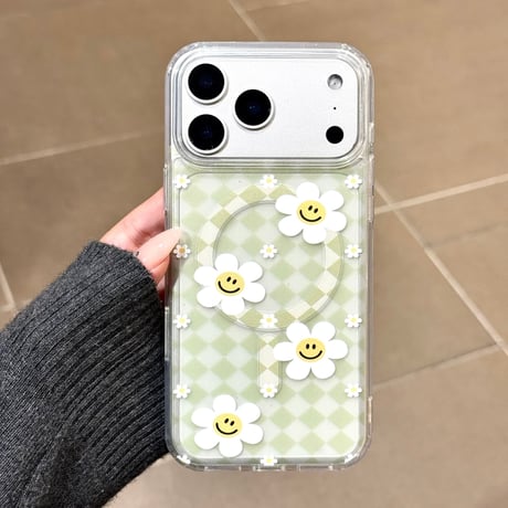 笑顔の花 iPhone17Pro/17ケース MagSafe対応 スタンド機能 iPhoneAir/16ProMax/15/14ケース グリップ/ストラップ3点 ギフトにおすすめ[M6091]
