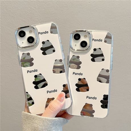 Panda ミラーiphone14/13ケース かわいいパンダ背中 アイフォン12pro/11ケース  キュート 頑丈 ギフトにおすす[M3050]