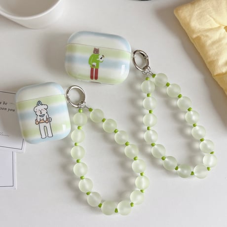 淡色系猫/犬ちゃん AirpodsPro3ケース  ビーズストラップ Airpods4/3カバー pro2/Pro1ケース 可愛い お揃い[M6482]
