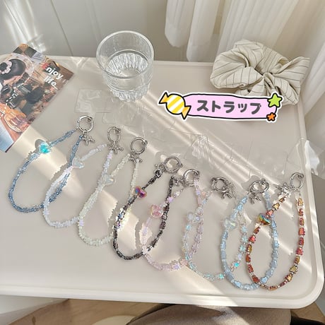 クリスタル熊ちゃん ストラップ ロング/ショート バックチャーム 高級感 キラキラ きれい 大人可愛い オシャレ 取り付け外し簡単 [M4729]