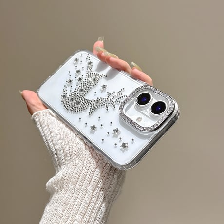 ダイヤ鹿 iPhone16/16Proケース 透明 iPhone15plus/14pro/13カバー おしゃれ ハンドメイド 可愛い[M5434]