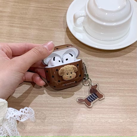 犬ちゃん Airpods 4ケース 水玉模様 Airpods3/Pro2ケース airpodspro2カバー  女子力UP キーチェーン付 大人可愛い[M5241]