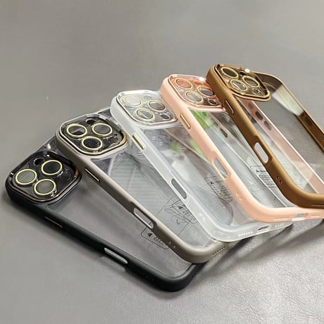 黄ばまない iPhone15/16proケース ガラスレンズフィルム付き iPhone14Pro/13proケース  シンプル高級感 金属ボタン [M3775]