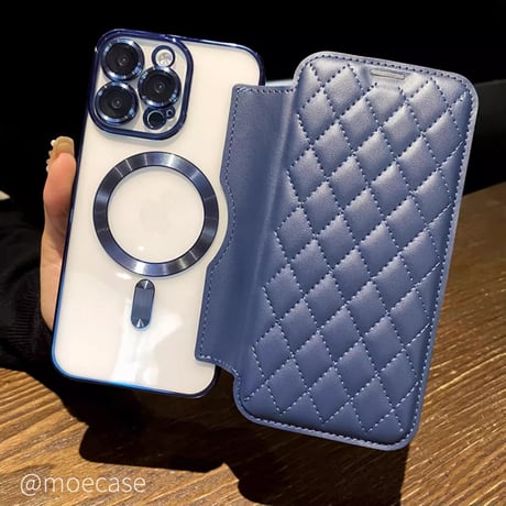 iPhone16/16Plus/Proケース 手帳型 カード収納 iPhone15Pro/14カバー magsafe対応 レンズ保護 キルティング[M4604]