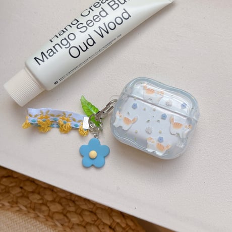猫ちゃん花柄 Airpods Pro3ケース 刺繍花のストラップ Airpods 4/3カバーケース AirpodsPro2/1  可愛い ギフトに合う [M6185]