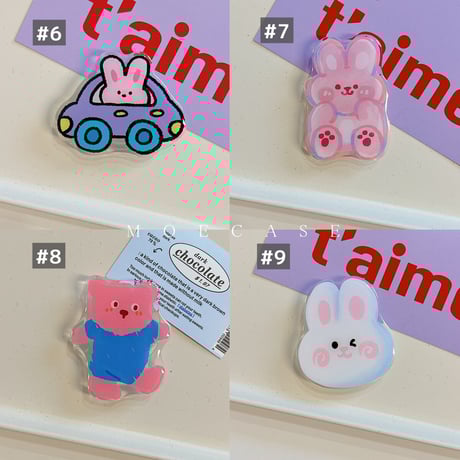 可愛い動物 スマホグリップ 全機種対応 折り畳み式グリップトーク 卓上スタンド機能付き 粘着タイプ[M2918]