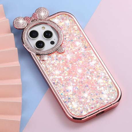 女子力UP iPhone15/15Proケース  ジュエリーリボン キラキラグリッター iPhone14/13Pro/12カバー 可愛い きれい[M4123]