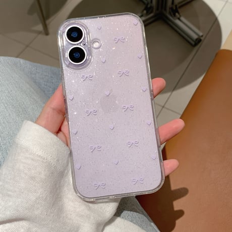 キラキラリボン柄 iphone17/17proケース  ラメ入り アイフォン17promax/Air/16/15カバー  ガールズに人気 ソフトケース[M5782]