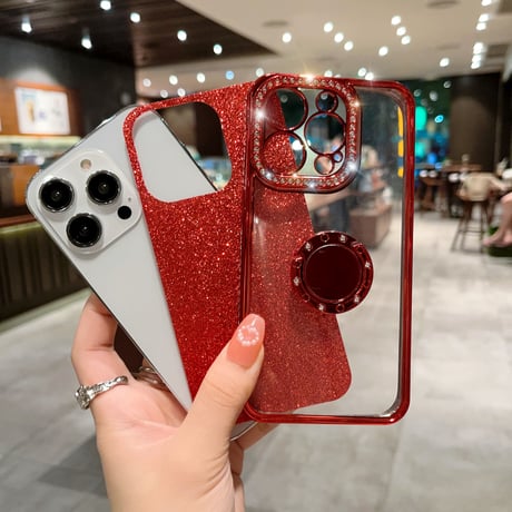 ジュエリー リング付きアイフォン14プロカバー ラメ入りシール付 iphone13pro/12/11proケース キラキラ オシャレ 実用 ガールズに超人気 [M2577]
