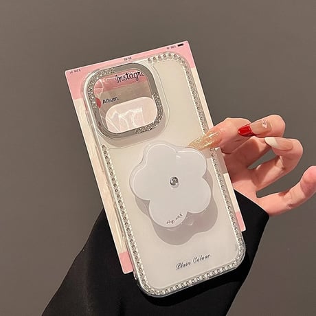 ダイヤ花グリップ iPhone16pro/16ケース ジュエリー iphone15pro/14/13/12proカバー  ストラップ 綺麗 上品高級感[M5121]