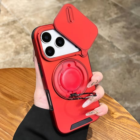 スライド式カメラ保護カバー付 iPhone17Pro/17promaxケース MagSafe対応 iPhone17/16Proカバー 360度回転可スタンドリング カッコイイ[M5798]