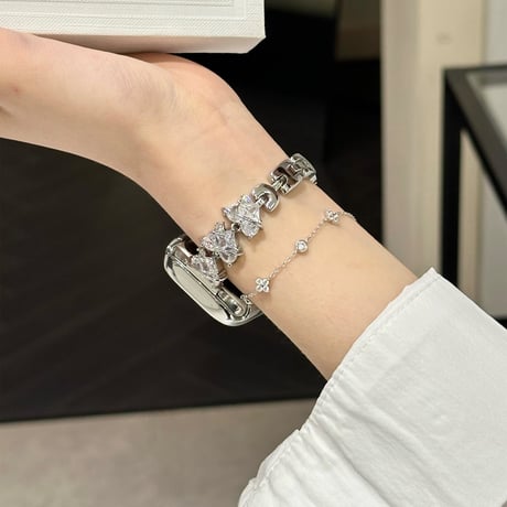 ハートダイヤ AppleWatchバンド 高品質 金属 アップルウォッチ10/9 ベルト Ultra3/2/1 Series 10/9/8 SE3/2/1 高級感キラキラ[M5639]